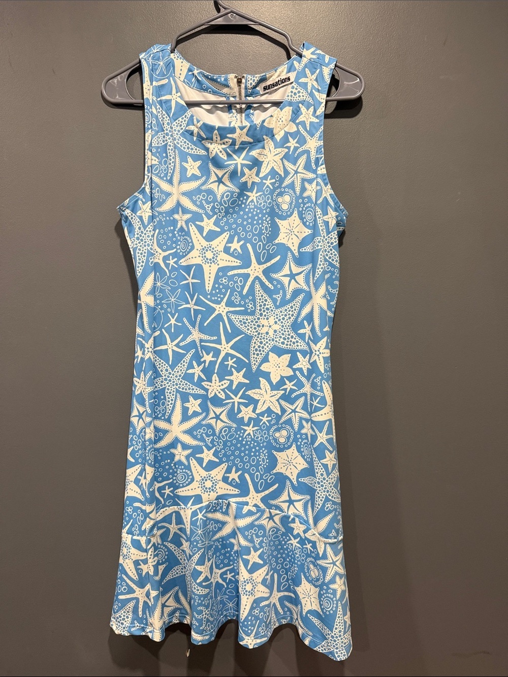 Sunsations Blue Starfish Print Sleeveless Sundress/coverup